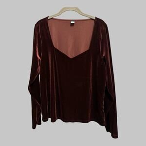 Old Navy Y2K Velvet Burgundy Long Sleeve Size XL Top Whimsigoth Cozy Soft Office